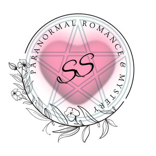 Paranormal Romance & Mystery writer logo with pentacle, heart and SS initials. Plant graphic in circle